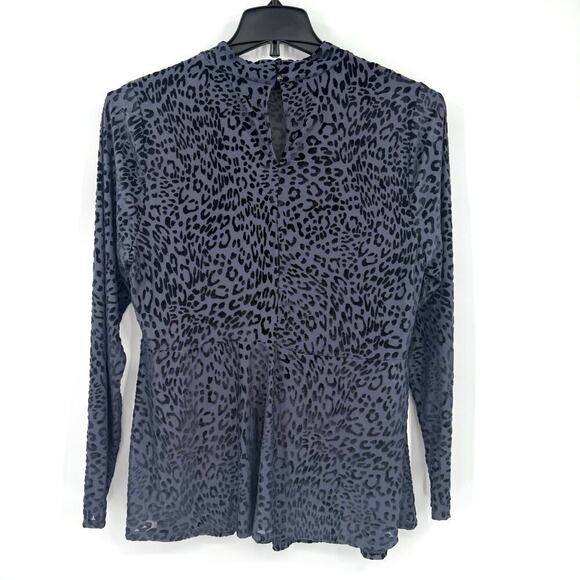 Lane Bryant Long-Sleeve Mock-Neck Sheer Mesh Skater Top Leopard Women Size 14/16 - Picture 3 of 11